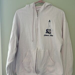 Vintage 80s Lighthouse pink zip up embroidered hoodie women’s M